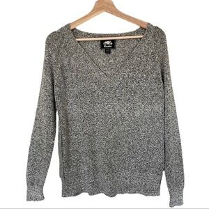 Roots Sweater Top Salt Pepper V-Neck Grey Marled Knit Cotton Blend Size XS